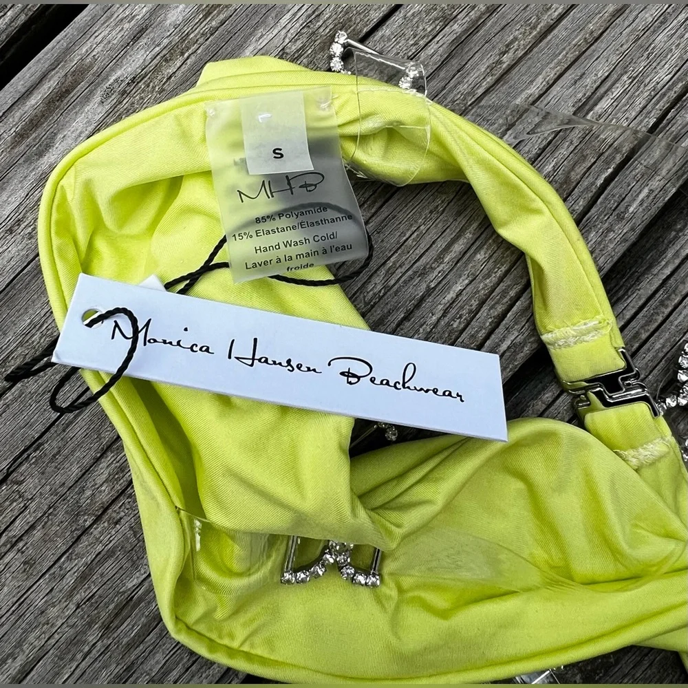 Monica Hansen Beachwear Shine Like A Diamond Neon Green Bikini Set-Size SM - NWT - Picture 3 of 5